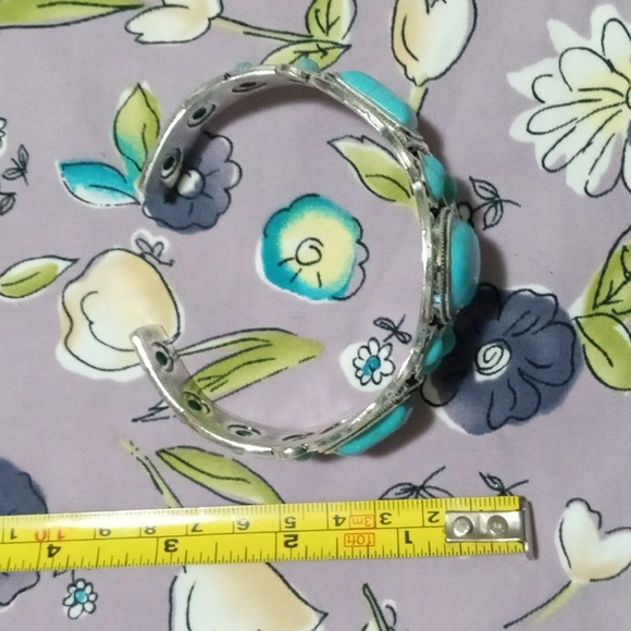 Turquoise and Silver Metal Cuff Bracelet - Picture 7 of 7